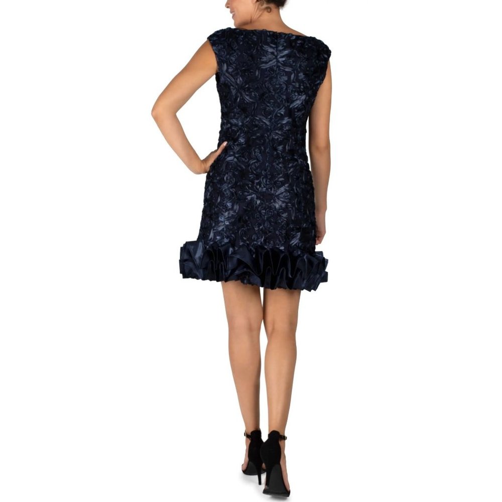 DONNA RICCO Ruffle Hem Texture Satin Dress Navy - Size 8 NWT - Picture 3 of 4
